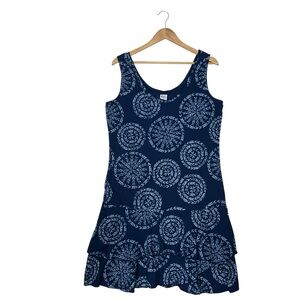 ICANTOO sz Medium Patterned Mini Dress Cotton Sleeveless Navy